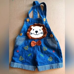 Adorable Blue Denim Overalls with Lion Design 9-12months